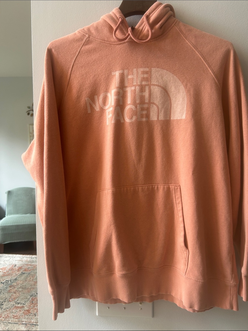 The North Face Hoodie Womens XL Dusty Rose/Peach Pullover Half Dome Logo Fleece